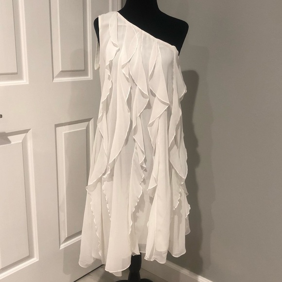 Ark & Co. One Shoulder White Ruffle Dress - L - Picture 2 of 12